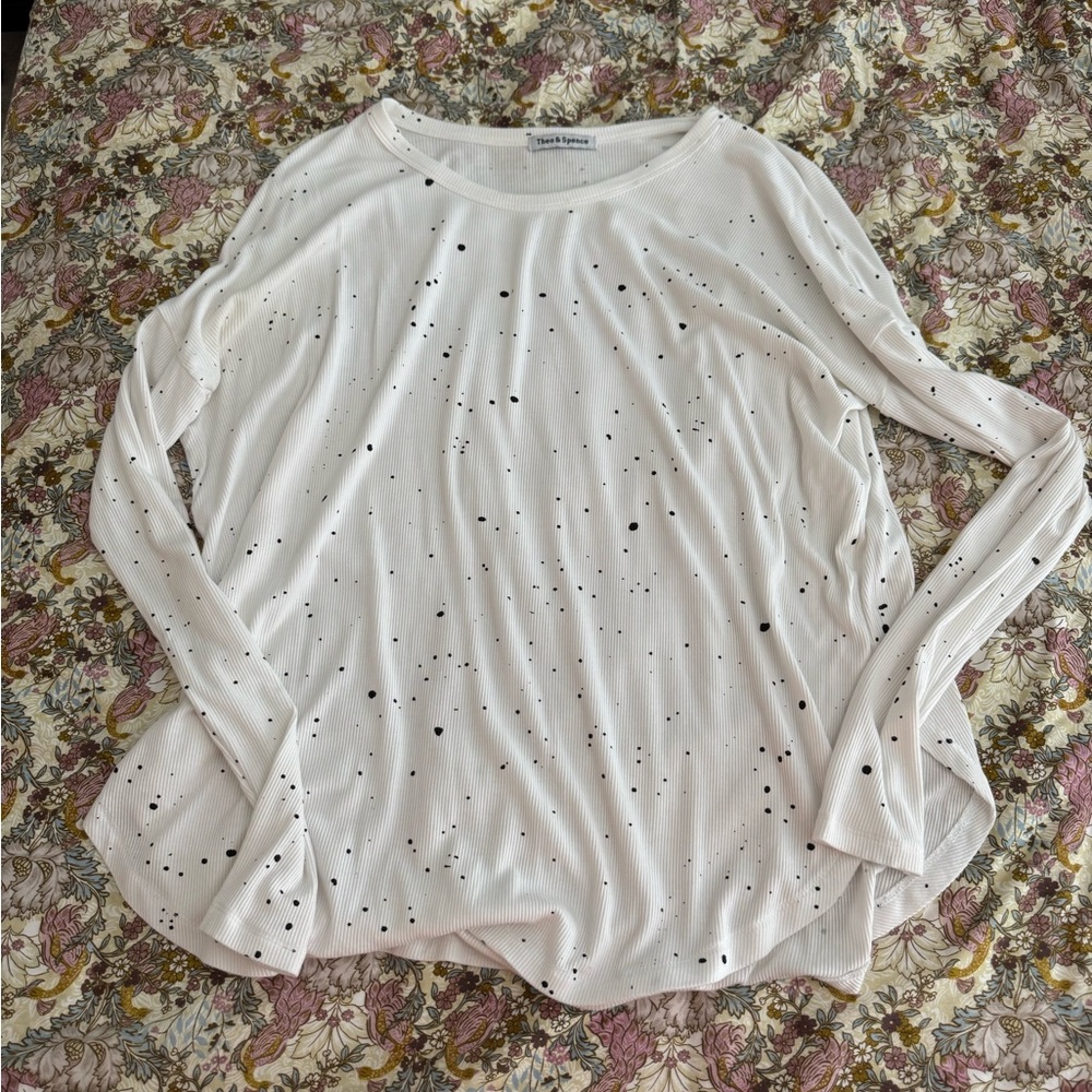 Source Unknown White Splatter Long Sleeve Blouse
